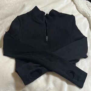 Black Ribbed Long Sleeve Top